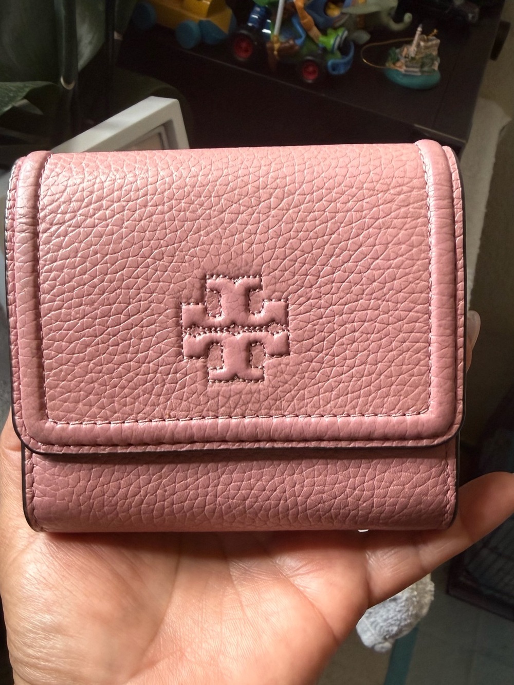 Tory Burch Dusty Pink Pebbled Leather Compact Wallet